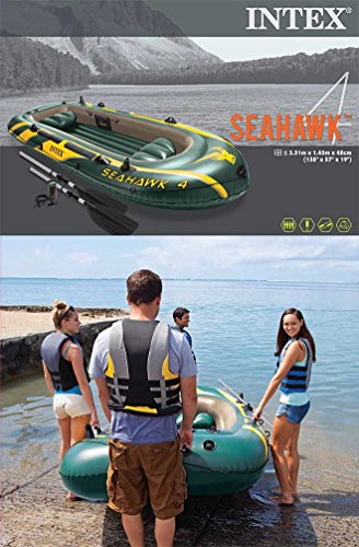 Intex Seahawk 4 Schlauchboot mit Aussenbordmotor + Heckspiegel + Paddel, Pumpe Set für 4 Personen Komplettset - 6